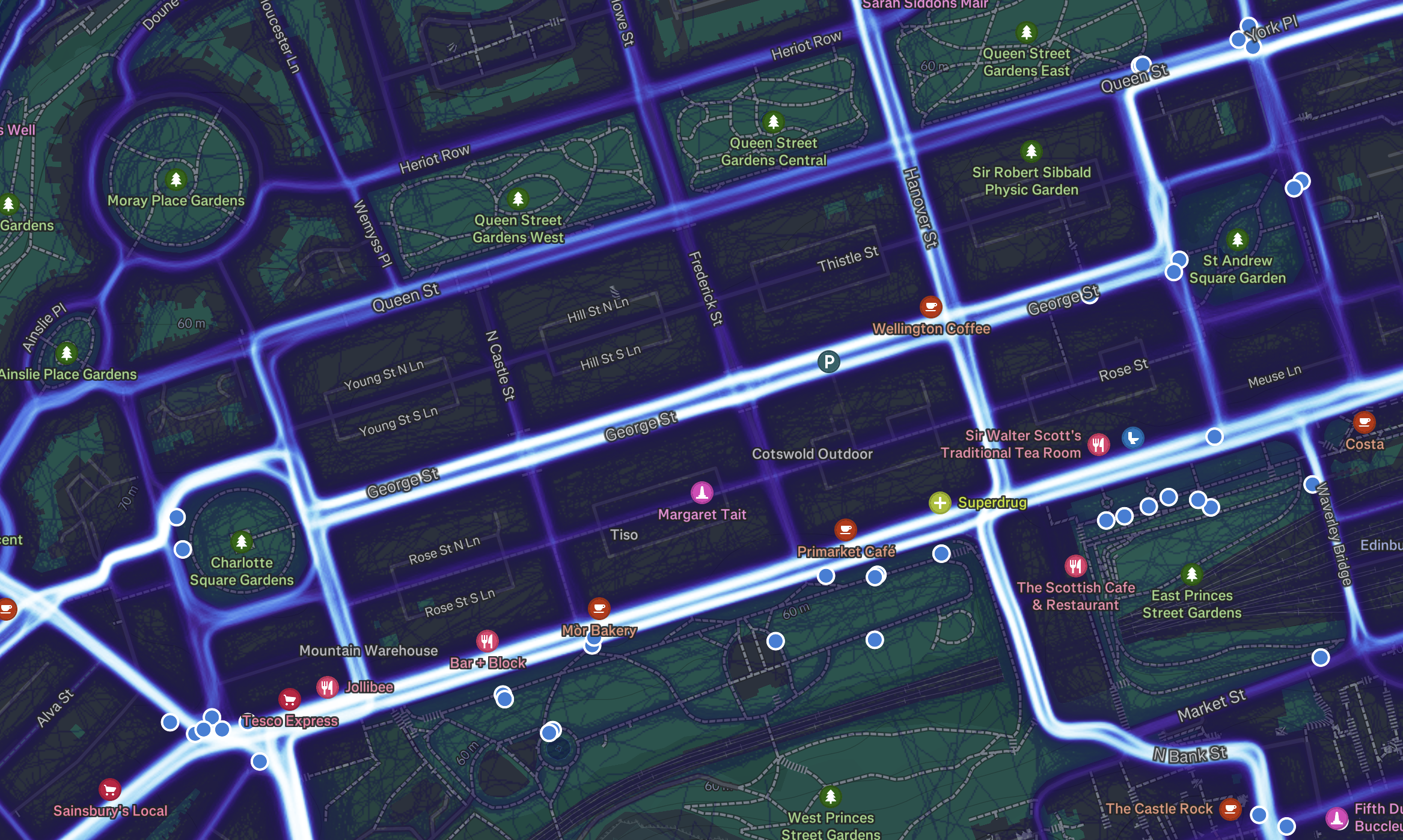 The Strava heatmap for the centre of Edinburgh